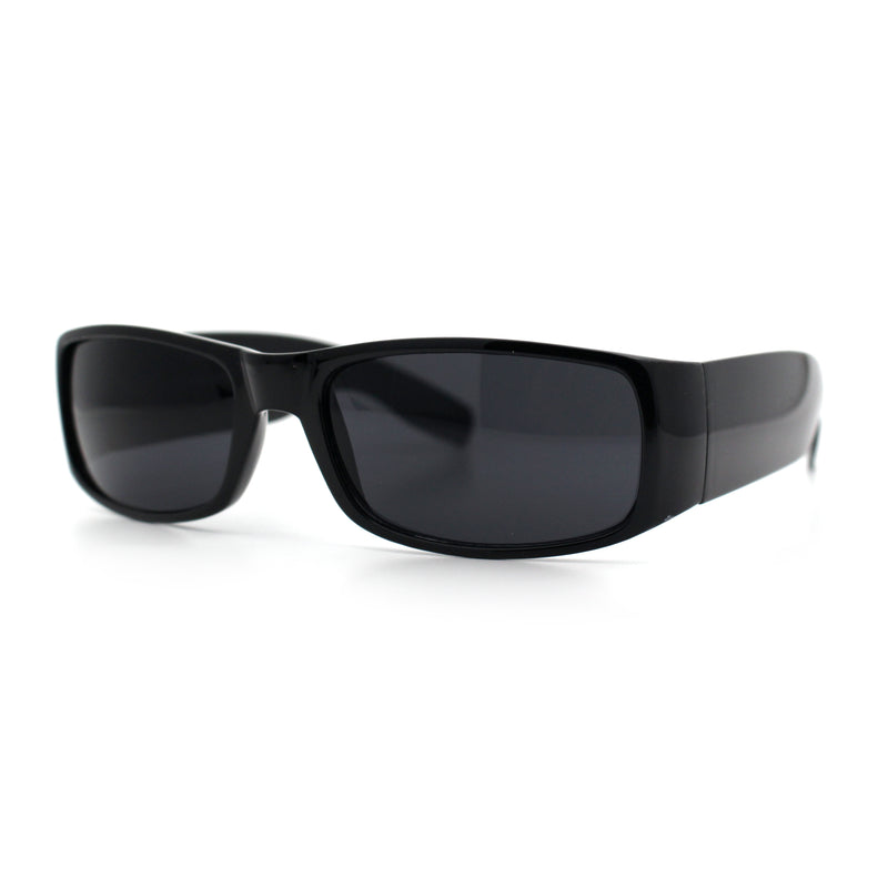Mens Narrow Rectangle Cholo Gangster All Black Plastic Sunglasses