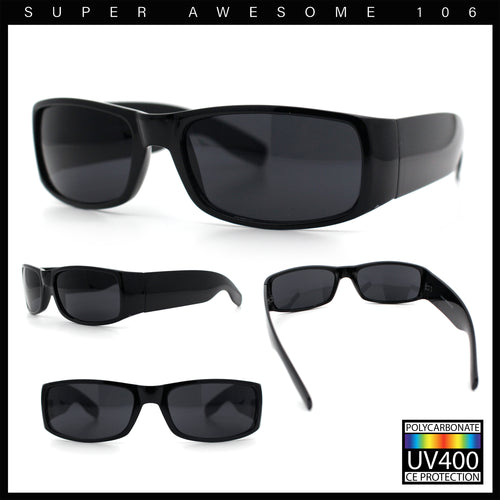 Mens Narrow Rectangle Cholo Gangster All Black Plastic Sunglasses