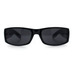 Mens Narrow Rectangle Cholo Gangster All Black Plastic Sunglasses