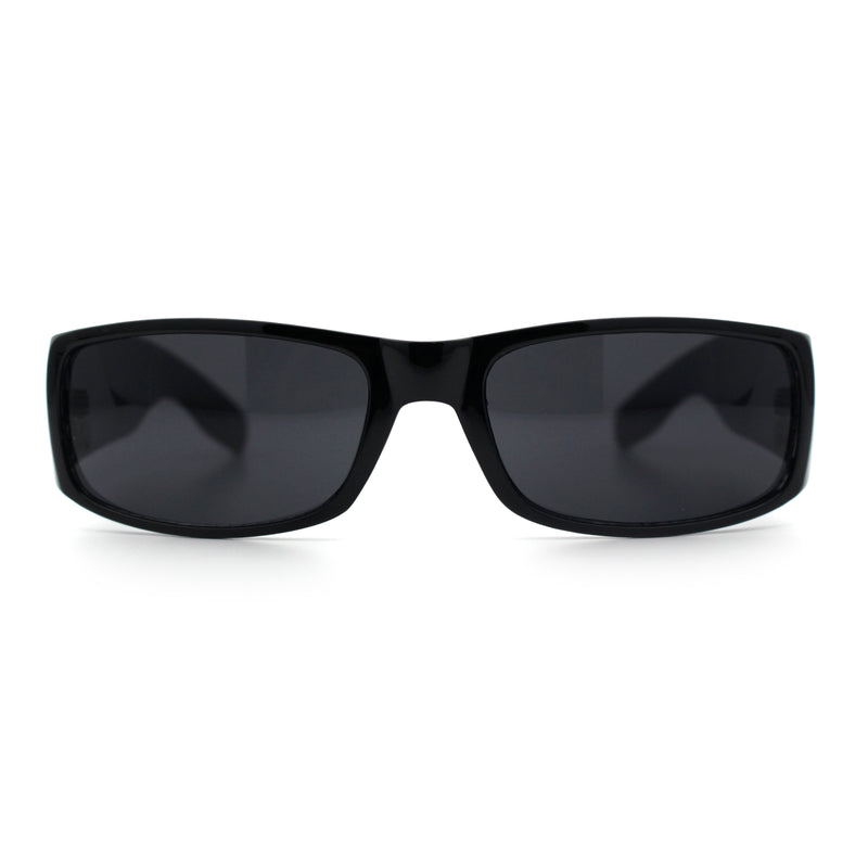 Mens Narrow Rectangle Cholo Gangster All Black Plastic Sunglasses