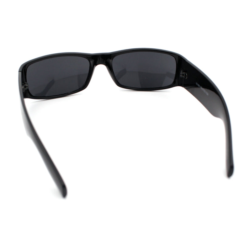 Mens Narrow Rectangle Cholo Gangster All Black Plastic Sunglasses