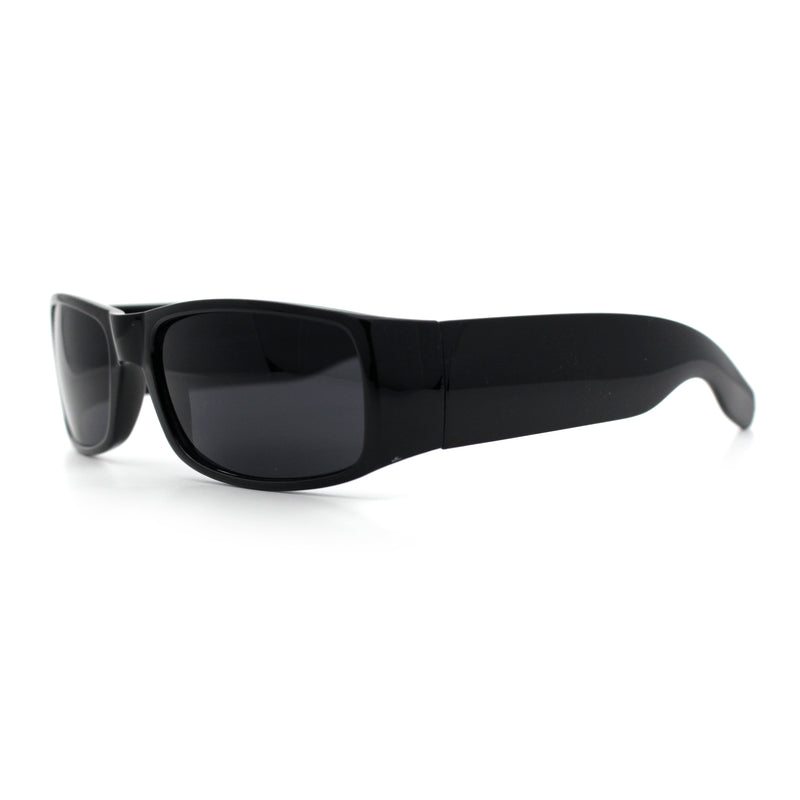 Mens Narrow Rectangle Cholo Gangster All Black Plastic Sunglasses