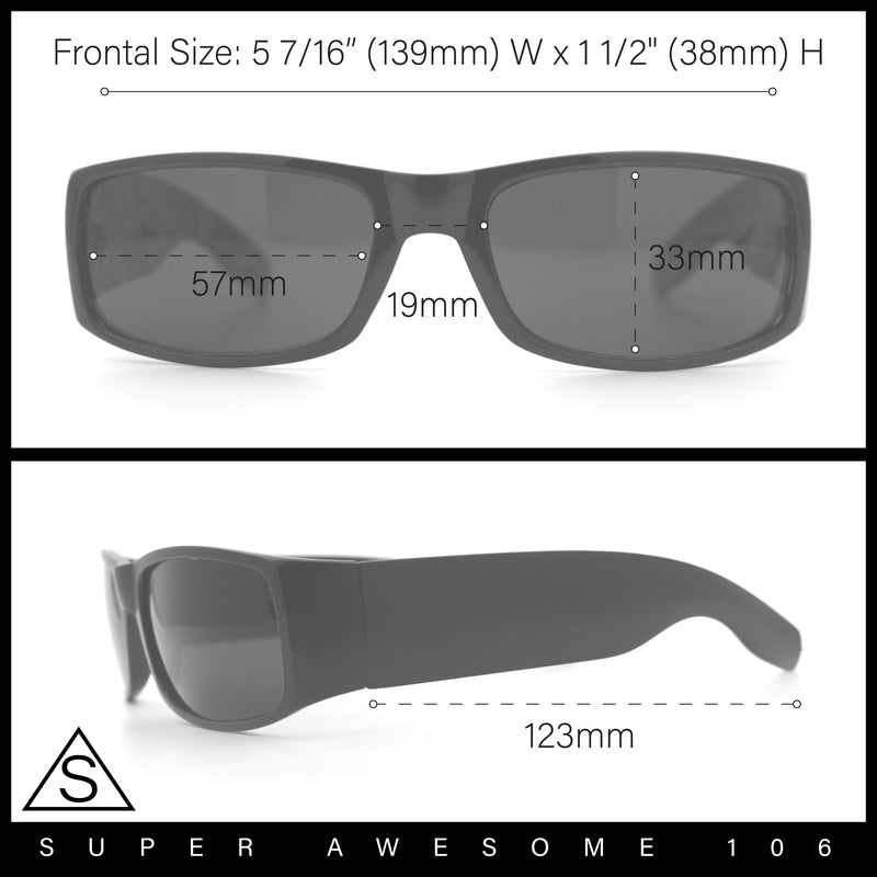 Mens Narrow Rectangle Cholo Gangster All Black Plastic Sunglasses