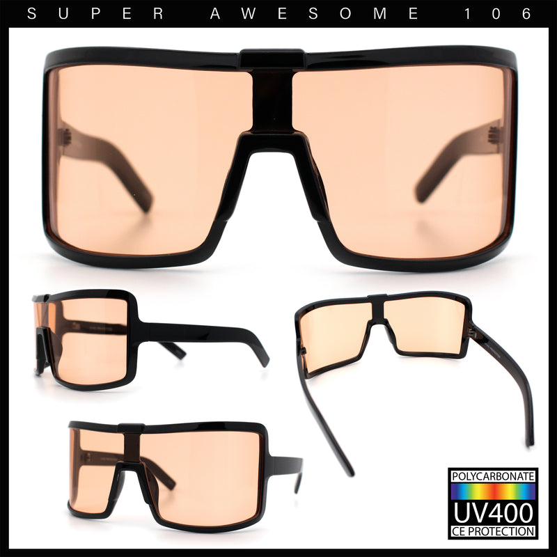 Fancy Large Oversized Curved Panel Monoblock Shield Sport Plastic Sunglasses