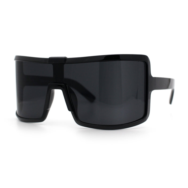 Fancy Large Oversized Curved Panel Monoblock Shield Sport Plastic Sunglasses