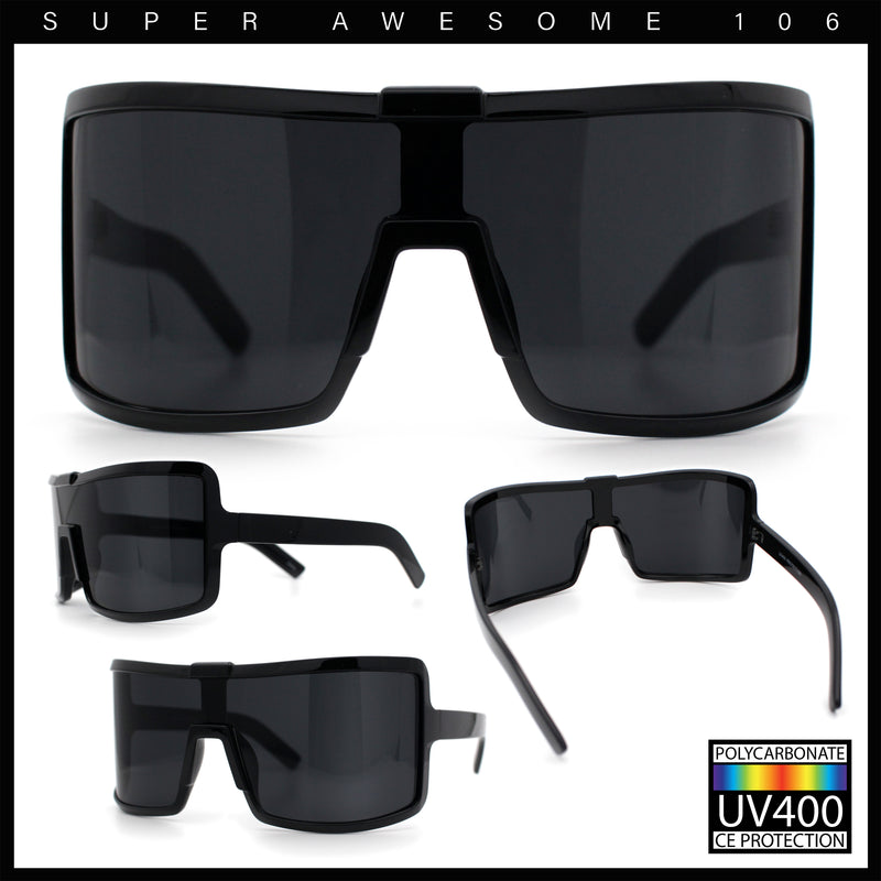 Fancy Large Oversized Curved Panel Monoblock Shield Sport Plastic Sunglasses