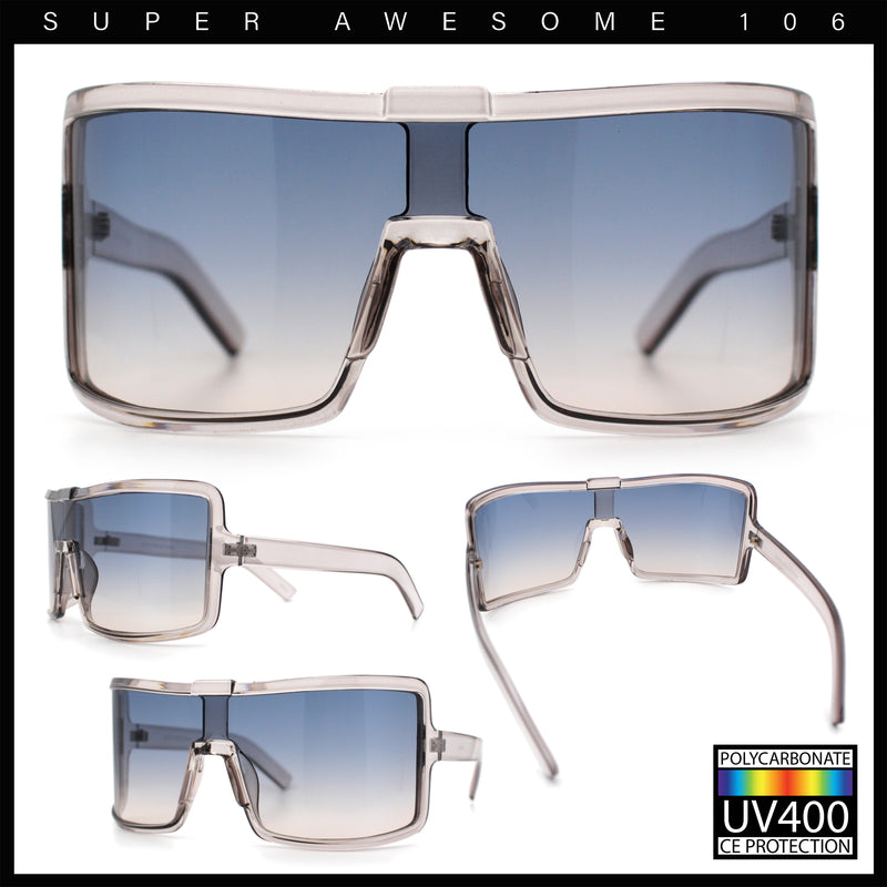 Fancy Large Oversized Curved Panel Monoblock Shield Sport Plastic Sunglasses
