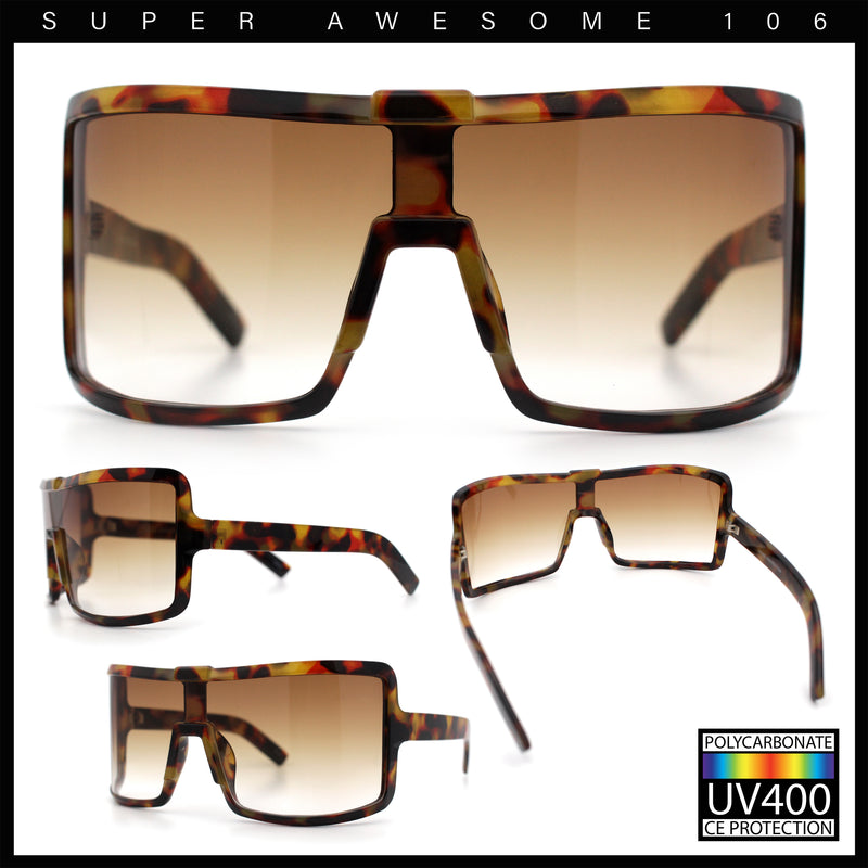 Fancy Large Oversized Curved Panel Monoblock Shield Sport Plastic Sunglasses