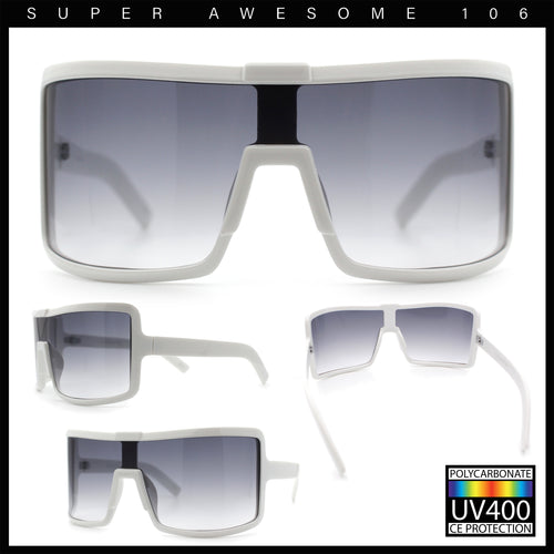 Fancy Large Oversized Curved Panel Monoblock Shield Sport Plastic Sunglasses