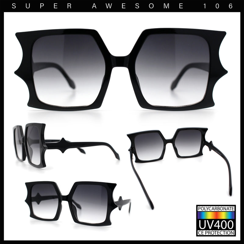 Womens Bat Wing Oversized Rectangular Plastic Fashion Sunglasses