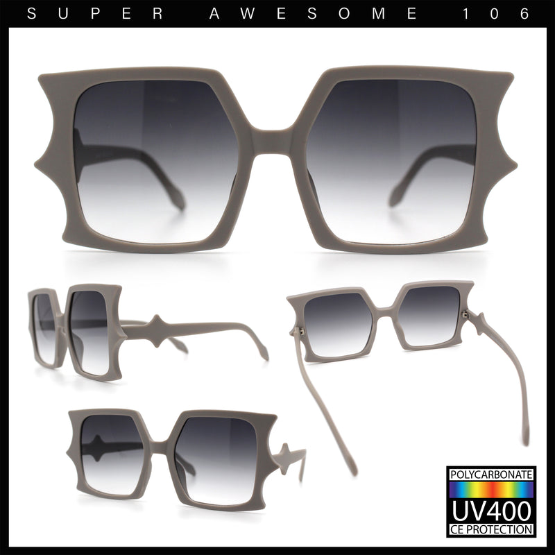 Womens Bat Wing Oversized Rectangular Plastic Fashion Sunglasses