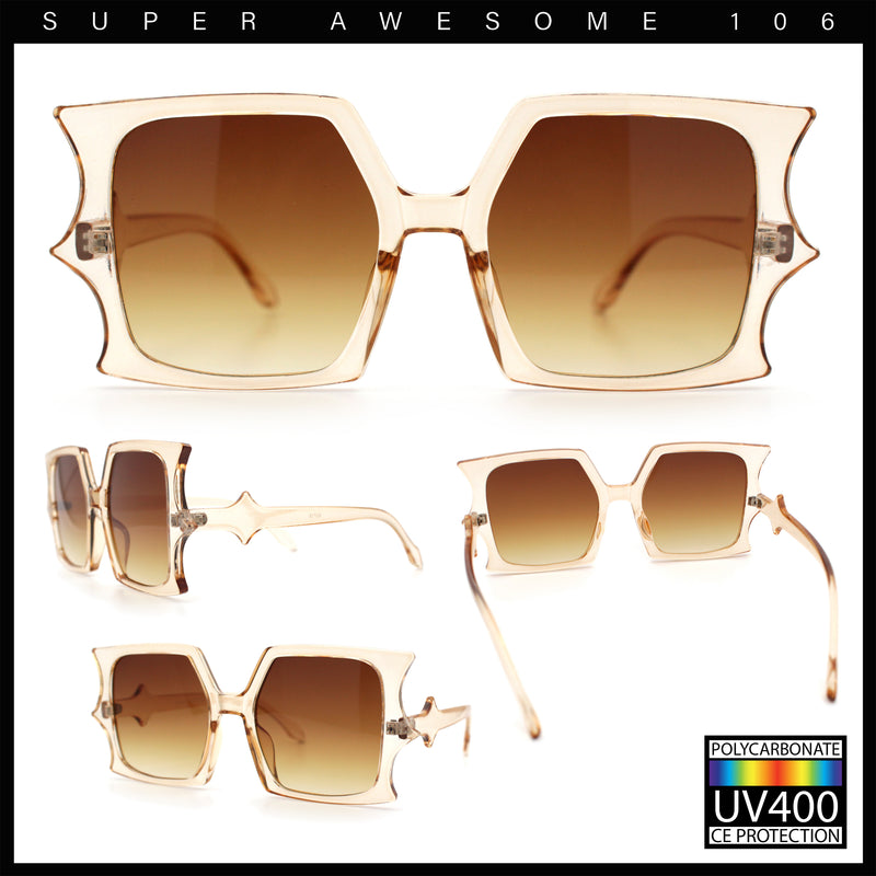 Womens Bat Wing Oversized Rectangular Plastic Fashion Sunglasses
