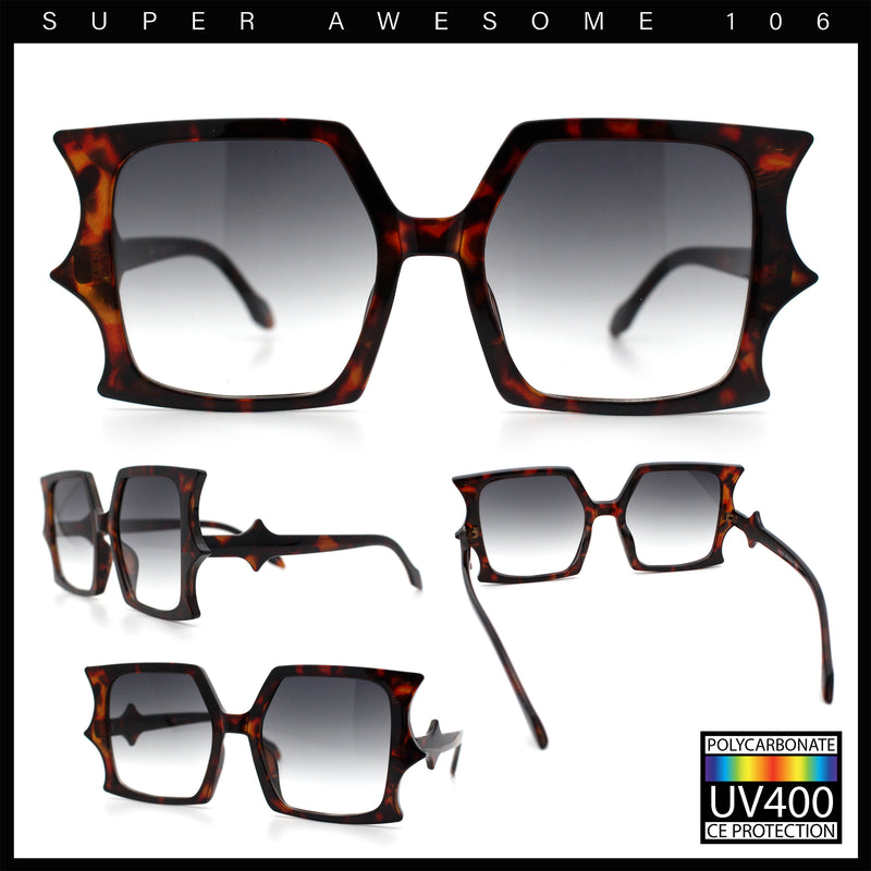Womens Bat Wing Oversized Rectangular Plastic Fashion Sunglasses