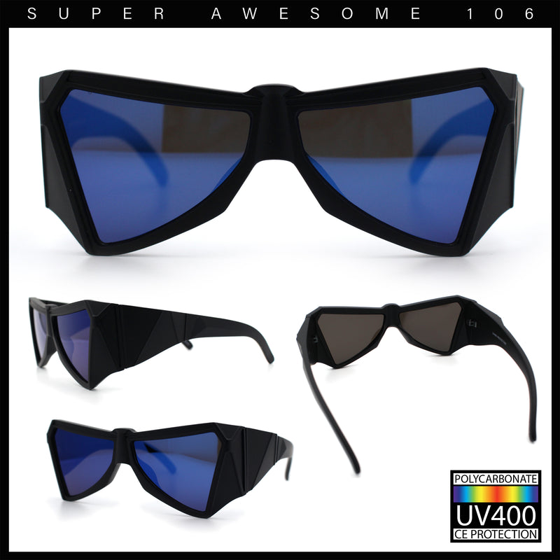 Robotic Geometric Dimensional Bevel Angular Wrap Plastic Sunglasses