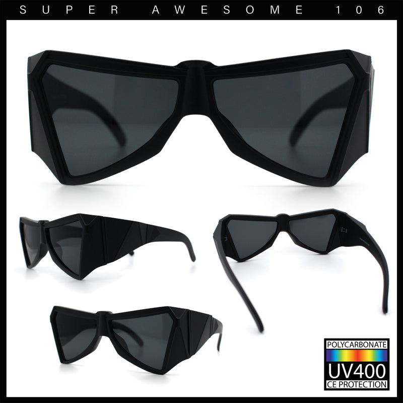 Robotic Geometric Dimensional Bevel Angular Wrap Plastic Sunglasses
