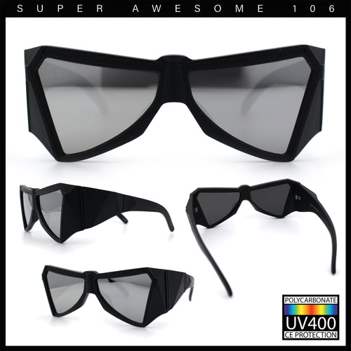 Robotic Geometric Dimensional Bevel Angular Wrap Plastic Sunglasses