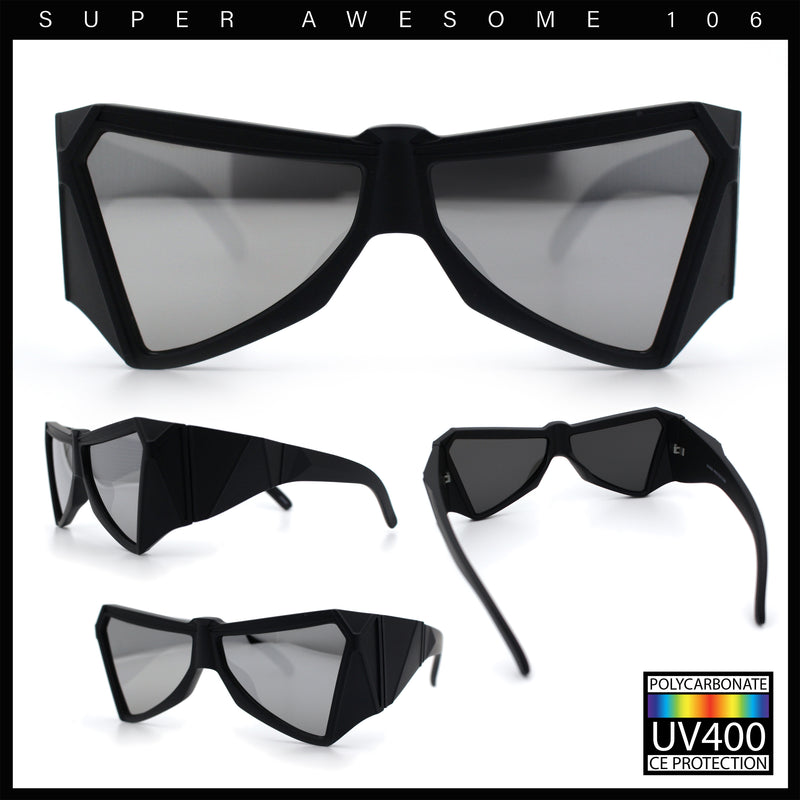 Robotic Geometric Dimensional Bevel Angular Wrap Plastic Sunglasses