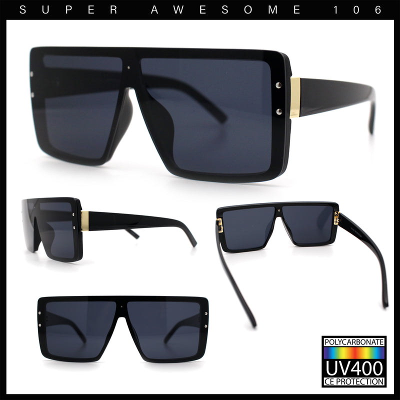 Rimless Oversized Monoblock Shield Rectangle Mobster Plastic Sunglasses