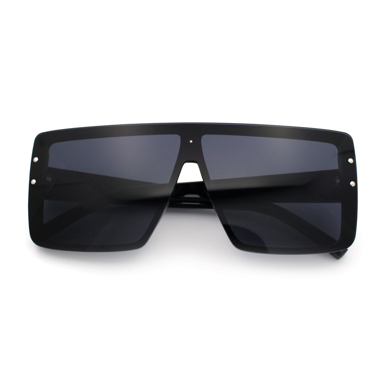 Rimless Oversized Monoblock Shield Rectangle Mobster Plastic Sunglasses