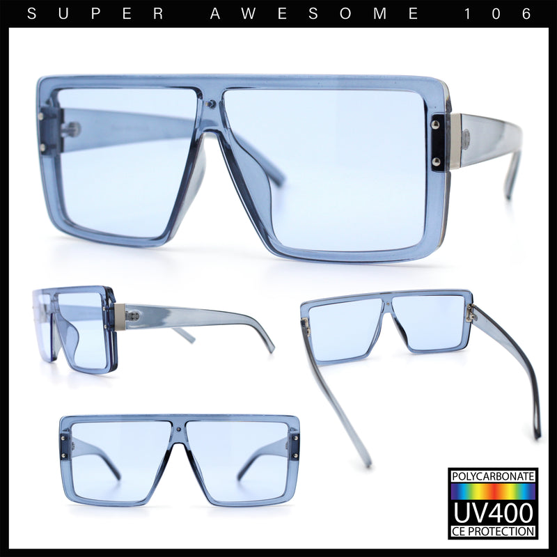 Rimless Oversized Monoblock Shield Rectangle Mobster Plastic Sunglasses