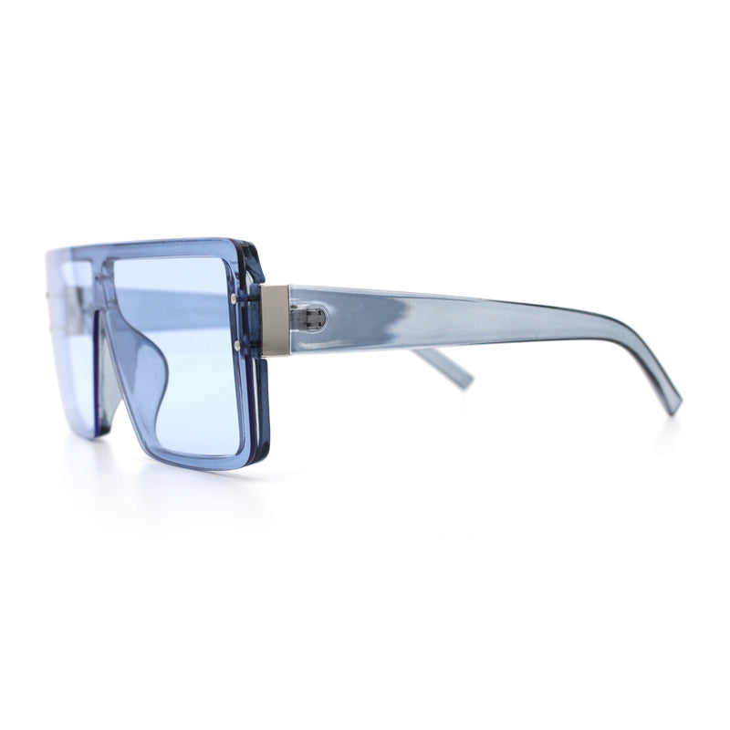 Rimless Oversized Monoblock Shield Rectangle Mobster Plastic Sunglasses
