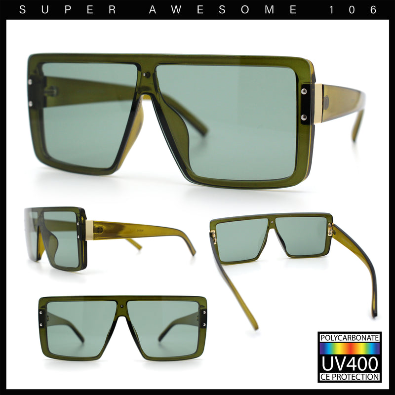 Rimless Oversized Monoblock Shield Rectangle Mobster Plastic Sunglasses