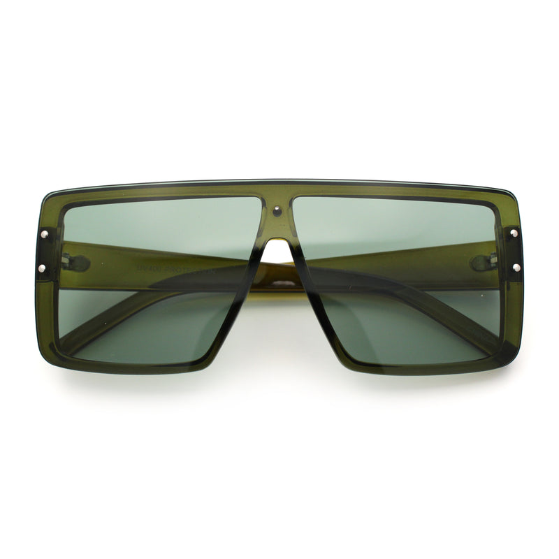 Rimless Oversized Monoblock Shield Rectangle Mobster Plastic Sunglasses