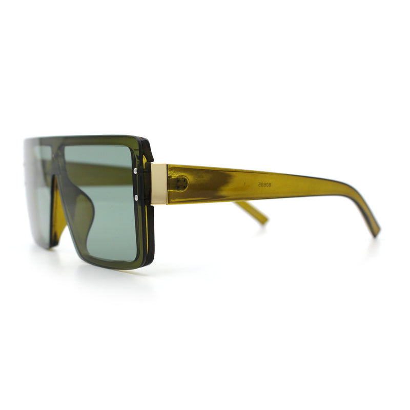 Rimless Oversized Monoblock Shield Rectangle Mobster Plastic Sunglasses
