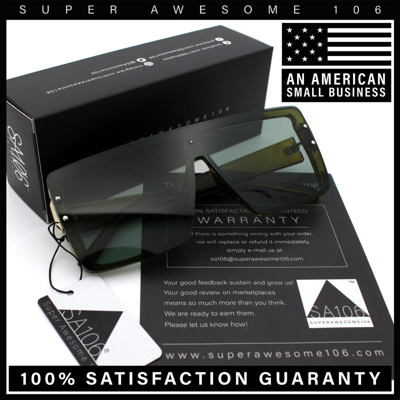 Rimless Oversized Monoblock Shield Rectangle Mobster Plastic Sunglasses