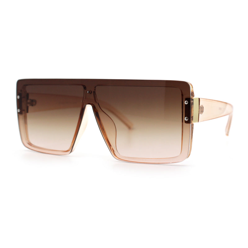 Rimless Oversized Monoblock Shield Rectangle Mobster Plastic Sunglasses
