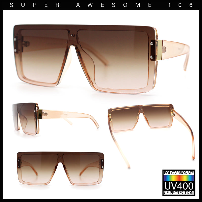 Rimless Oversized Monoblock Shield Rectangle Mobster Plastic Sunglasses