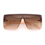 Rimless Oversized Monoblock Shield Rectangle Mobster Plastic Sunglasses