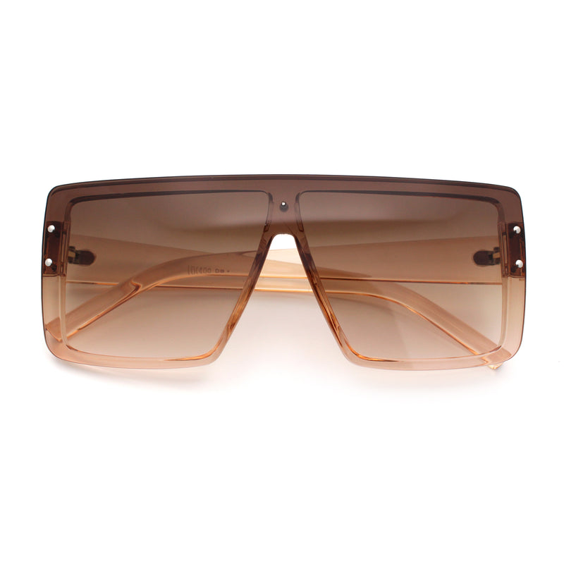 Rimless Oversized Monoblock Shield Rectangle Mobster Plastic Sunglasses
