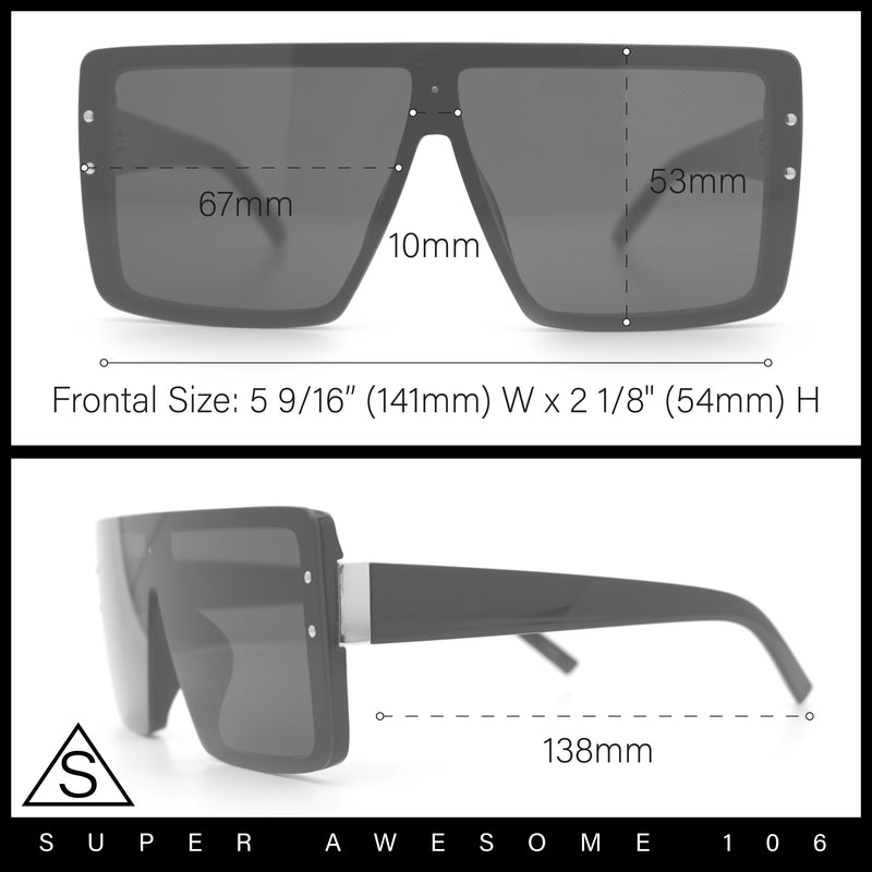 Rimless Oversized Monoblock Shield Rectangle Mobster Plastic Sunglasses
