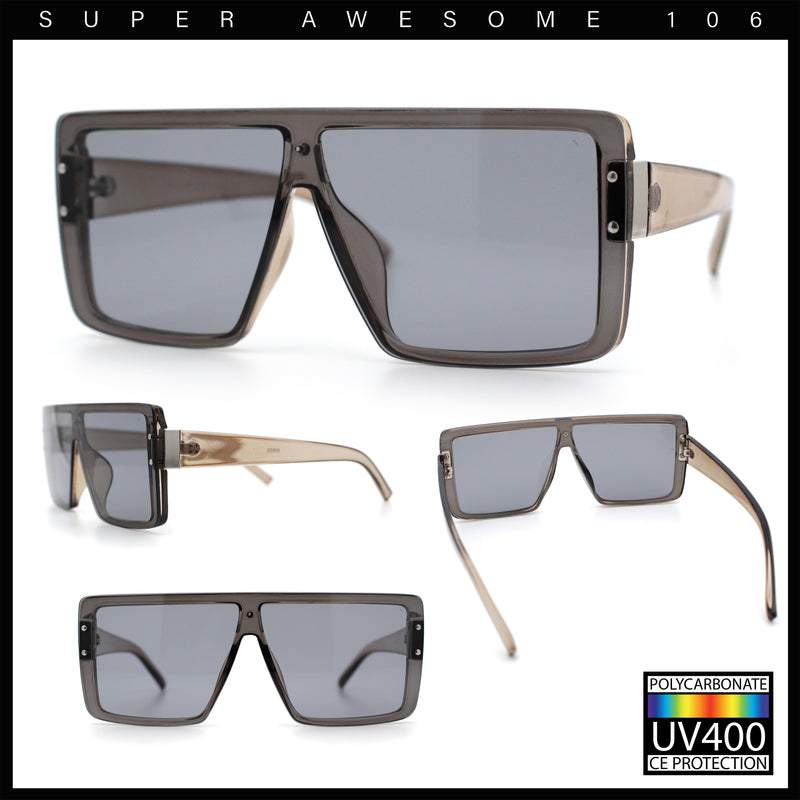 Rimless Oversized Monoblock Shield Rectangle Mobster Plastic Sunglasses