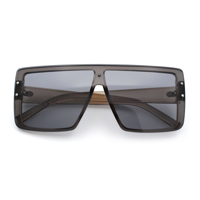Rimless Oversized Monoblock Shield Rectangle Mobster Plastic Sunglasses