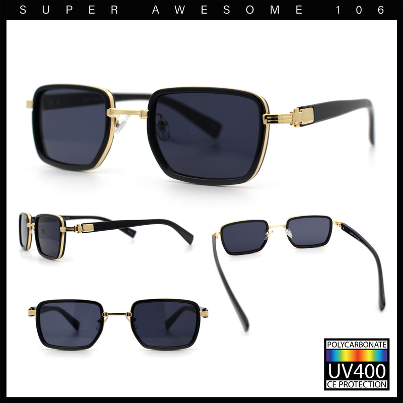 Hipster Dad Fashion Double Rim Narrow Rectangular Luxury Sunglasses
