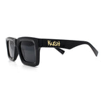 Kush Graffiti Logo Hipster Horn Rim Thick Plastic Mens All Black Sunglasses