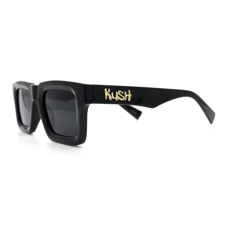 Kush Graffiti Logo Hipster Horn Rim Thick Plastic Mens All Black Sunglasses