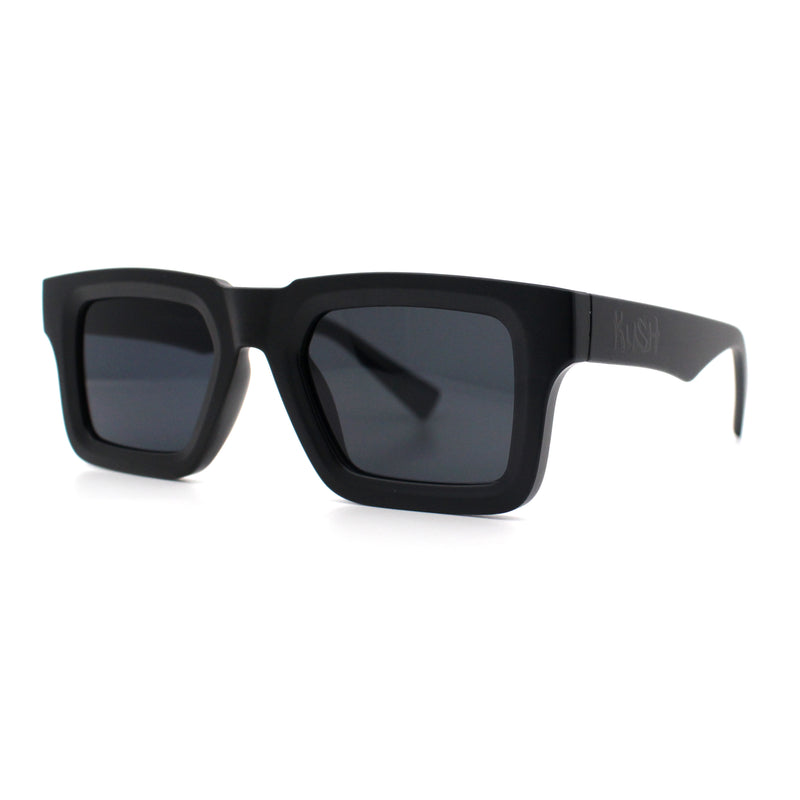 Kush Graffiti Logo Hipster Horn Rim Thick Plastic Mens All Black Sunglasses
