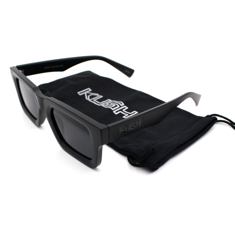 Kush Graffiti Logo Hipster Horn Rim Thick Plastic Mens All Black Sunglasses