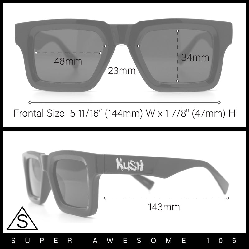 Kush Graffiti Logo Hipster Horn Rim Thick Plastic Mens All Black Sunglasses