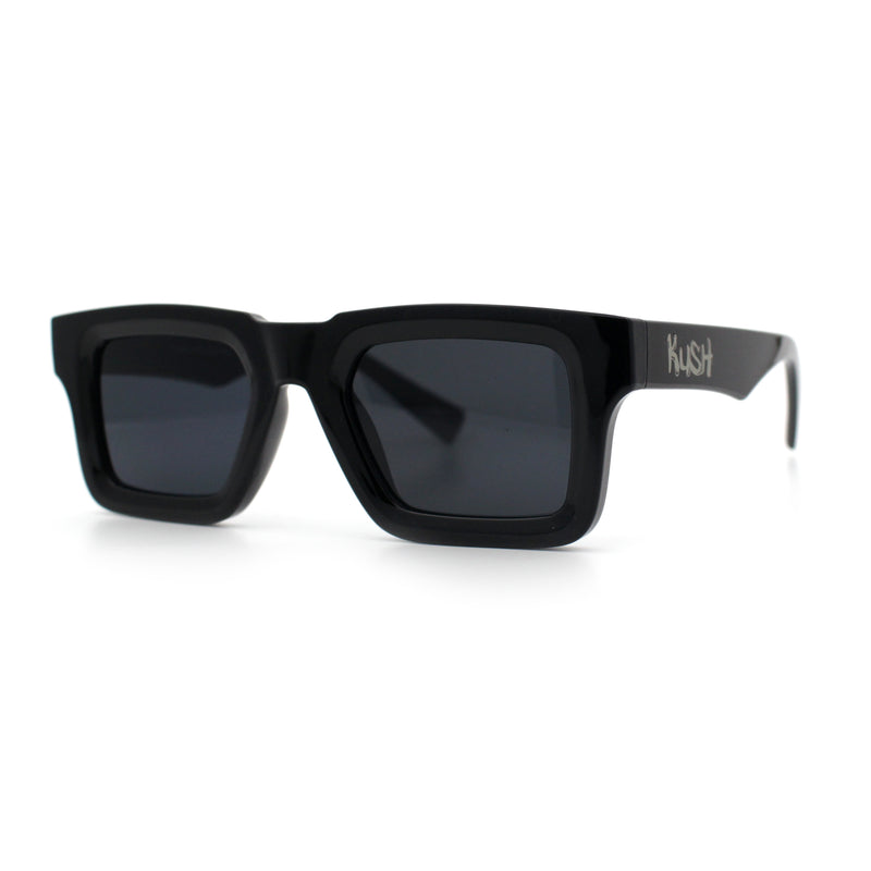 Kush Graffiti Logo Hipster Horn Rim Thick Plastic Mens All Black Sunglasses