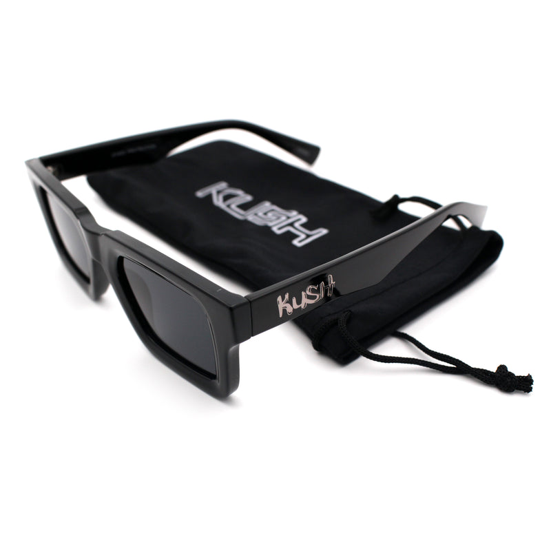 Kush Graffiti Logo Hipster Horn Rim Thick Plastic Mens All Black Sunglasses