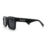 Kush Graffiti Logo Hipster Horn Rim Thick Plastic Mens All Black Sunglasses
