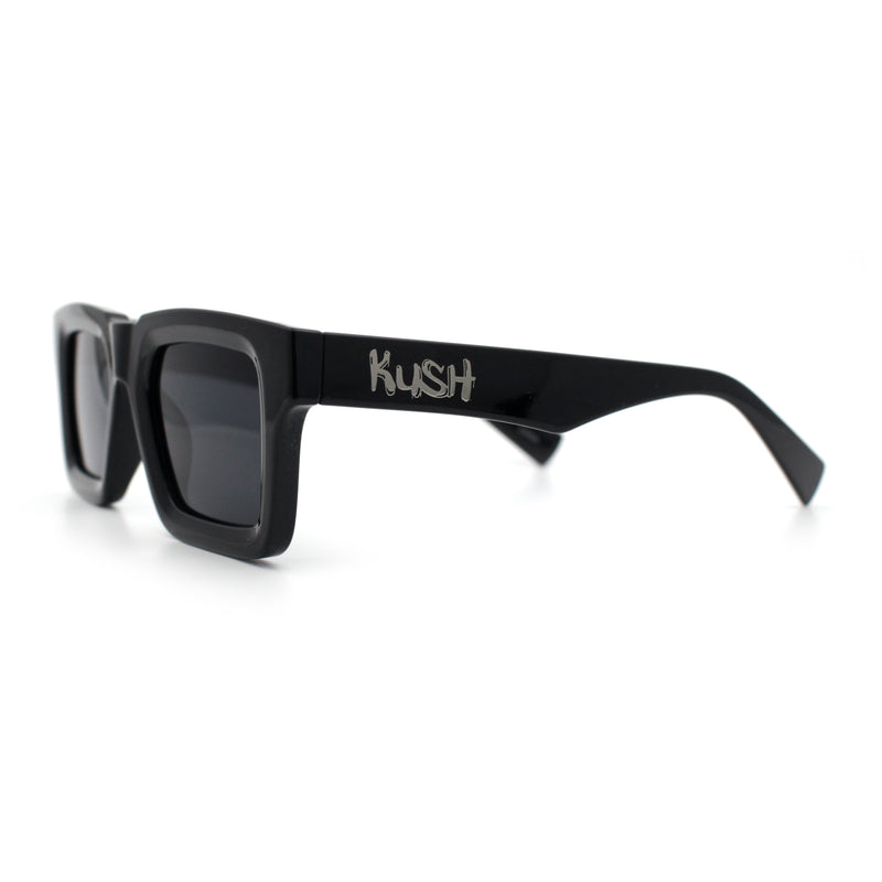 Kush Graffiti Logo Hipster Horn Rim Thick Plastic Mens All Black Sunglasses