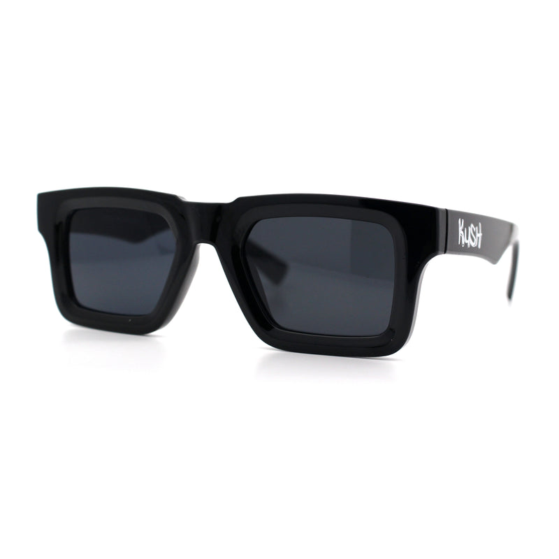 Kush Graffiti Logo Hipster Horn Rim Thick Plastic Mens All Black Sunglasses
