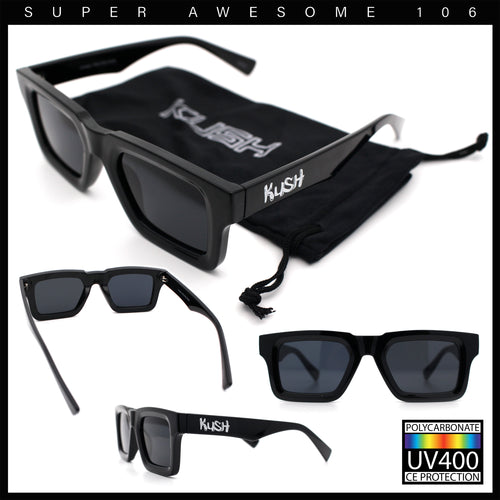 Kush Graffiti Logo Hipster Horn Rim Thick Plastic Mens All Black Sunglasses
