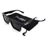 Kush Graffiti Logo Hipster Horn Rim Thick Plastic Mens All Black Sunglasses