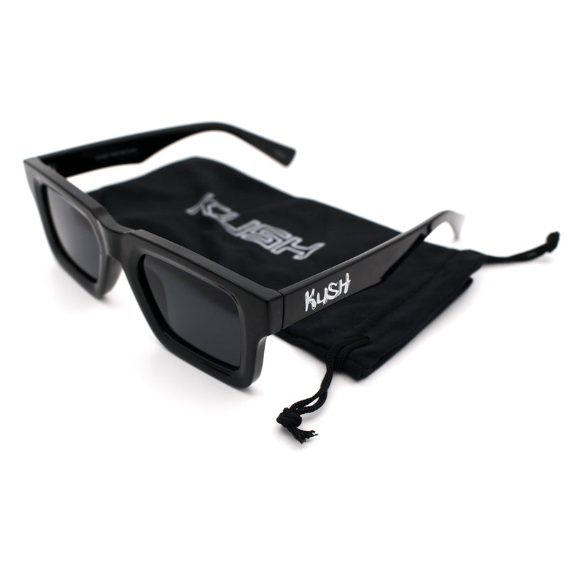 Kush Graffiti Logo Hipster Horn Rim Thick Plastic Mens All Black Sunglasses